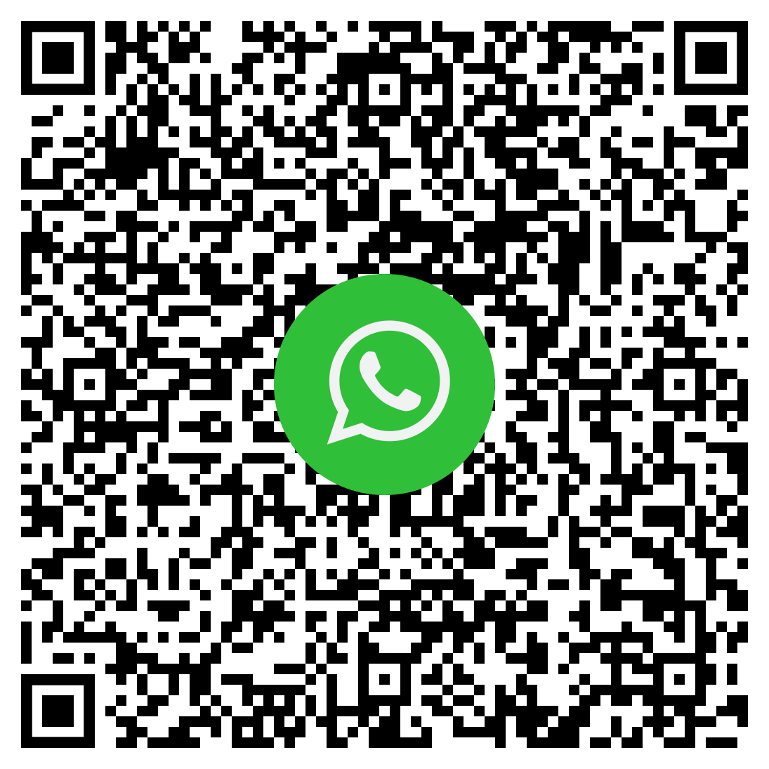 Código QR con el logotipo verde de WhatsApp en el centro para escanear.